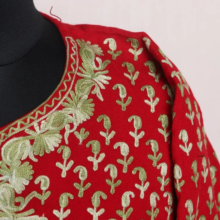 Sadaf Red Cashmilon Pheran with All - Over Aari Embroidery - Image 3