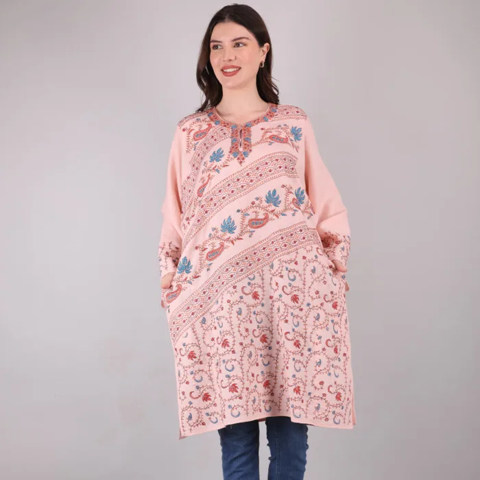 Baby Pink Luxury Full Jaldar Sozni Handwork Pheran - Pure Wool