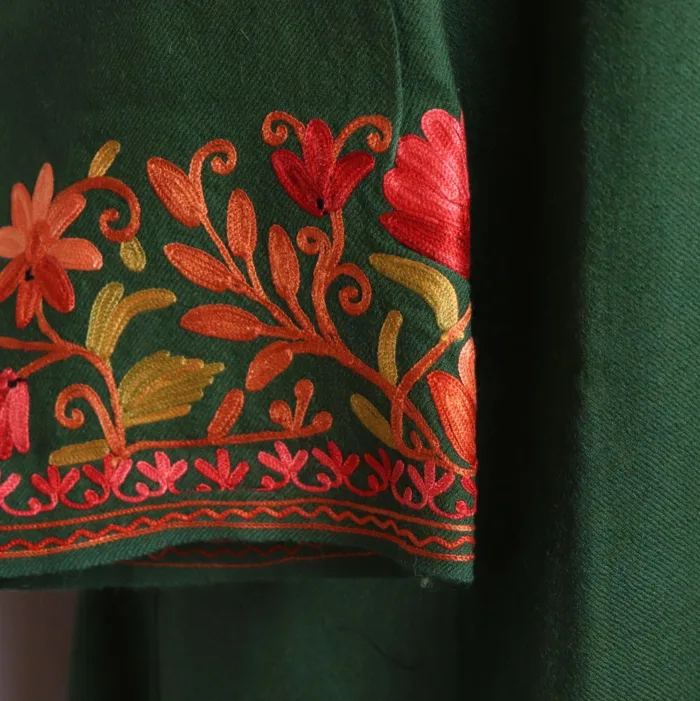 Green Raffal Pheran With Heavy Sleeve & Border Embroidery - Firdous Collection - Image 3