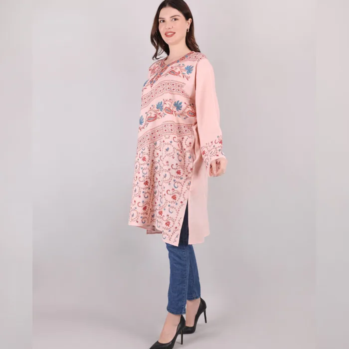 Baby Pink Luxury Full Jaldar Sozni Handwork Pheran - Pure Wool - Image 3