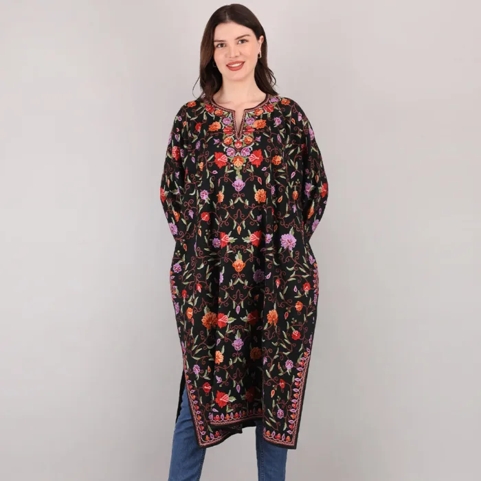 Black Posh Designer Hand Embroidered Full Jaal Pheran - Nafees