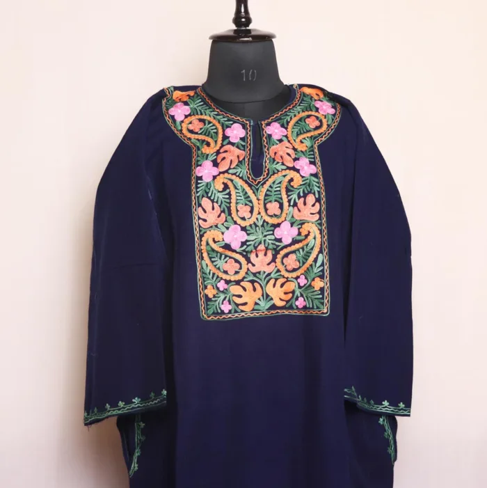 Navy Blue Cashmilon Pheran With Lovely Aari Embroidery - Wahraat Collection