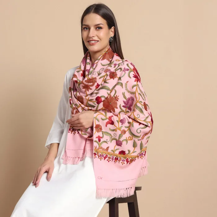 pink wool aari kashmiri stole winter 5 jpg