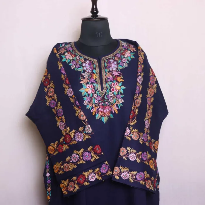 Blue Designer Pheran With Aari Hand Embroidery on Neck and Sleeves- Needle Magic (43,52)