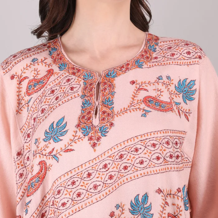 Baby Pink Luxury Full Jaldar Sozni Handwork Pheran - Pure Wool - Image 5