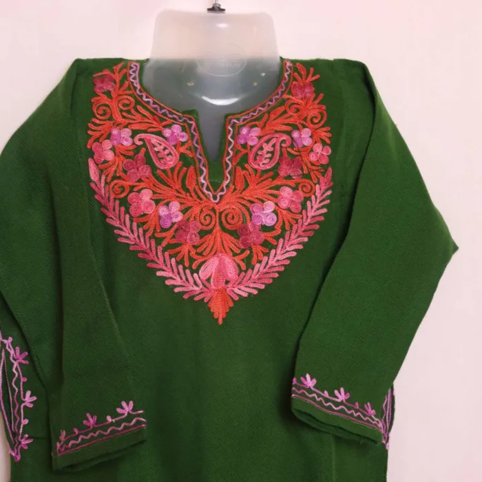 Elegant Green Girls Pheran with Aari Embroidery - Parisa Collection (3-4y) - Image 2