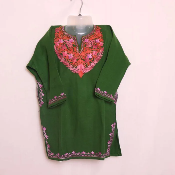 Elegant Green Girls Pheran with Aari Embroidery - Parisa Collection (3-4y)