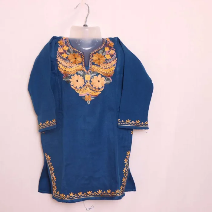 Blue Elegant Girls Pheran with Aari Embroidery - Parisa Collection (3-4y)