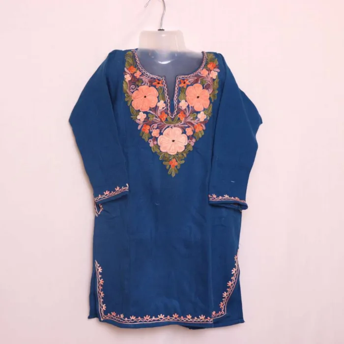 Blue Cashmilon Girls Pheran with Aari Embroidery - Parisa Collection (6-7y)