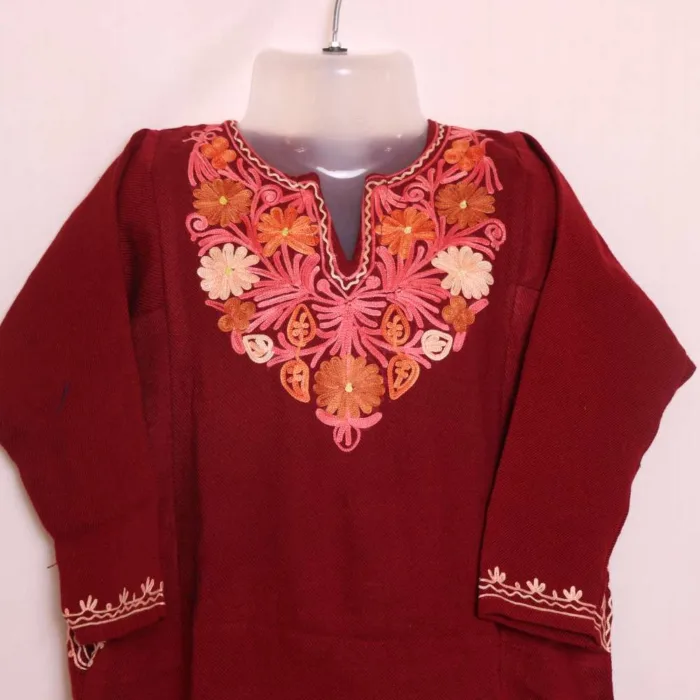 Maroon Girls Pheran with Elegent Aari Work - Parisa Collection (3-4y) - Image 2