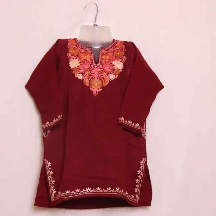 Maroon Girls Pheran with Elegent Aari Work - Parisa Collection (3-4y)