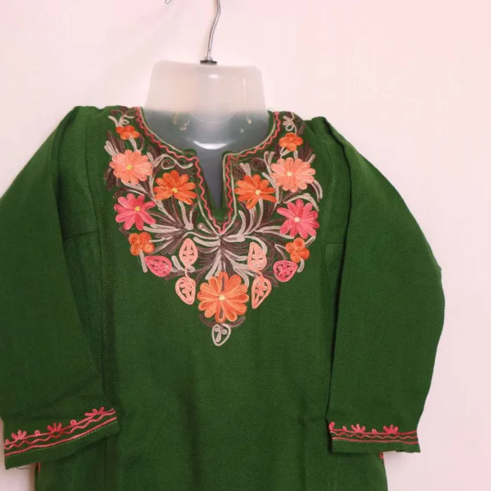 Green Aari Embroidered Girls Pheran - Parisa Collection (4-5y) - Image 2