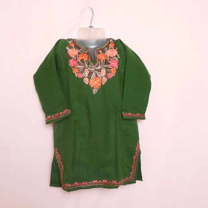 Green Aari Embroidered Girls Pheran - Parisa Collection (4-5y)