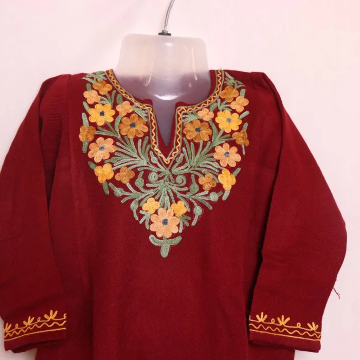 Cozy Maroon Winter Girls Pheran with Aari Details - Parisa Collection (3-4y) - Image 2