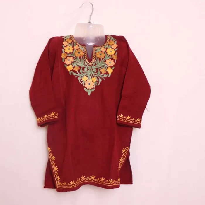 Cozy Maroon Winter Girls Pheran with Aari Details - Parisa Collection (3-4y)