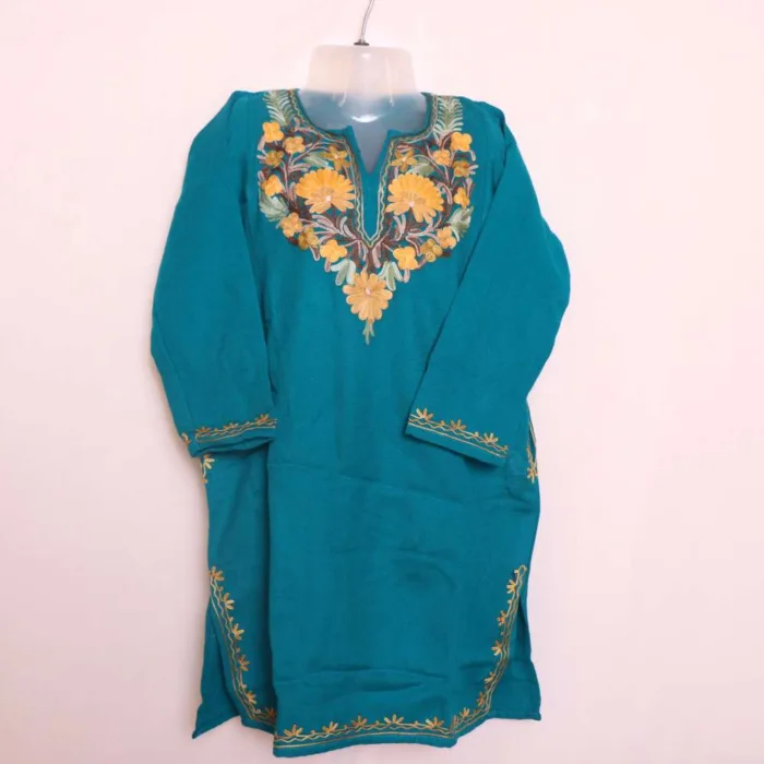 Rama Green Girls Pheran with Elegant Aari Embroidery - Parisa Collection (6-7y)