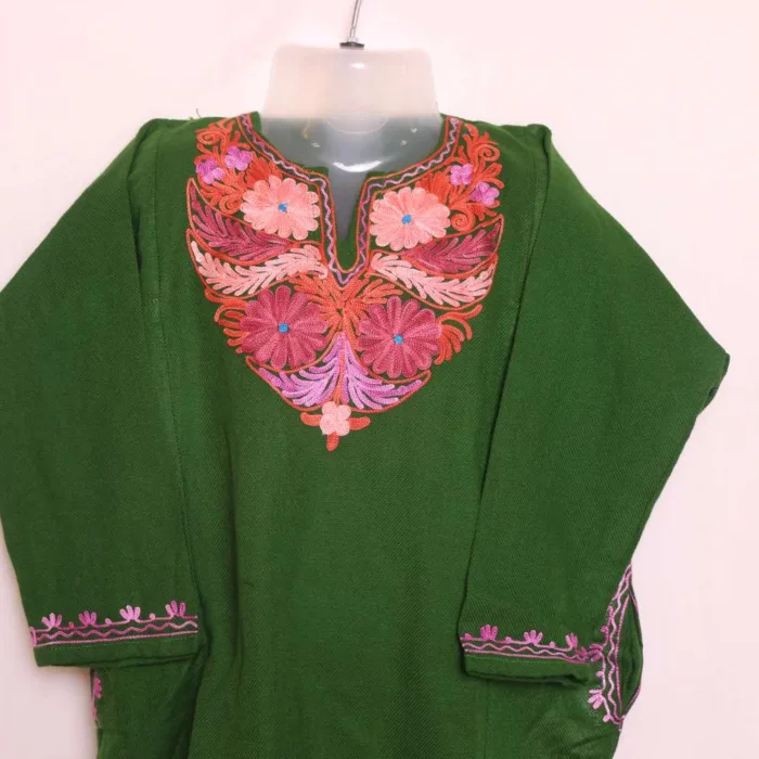 Classic Green Aari Work Girls Pheran for Winter - Parisa Collection (6-7y) - Image 2