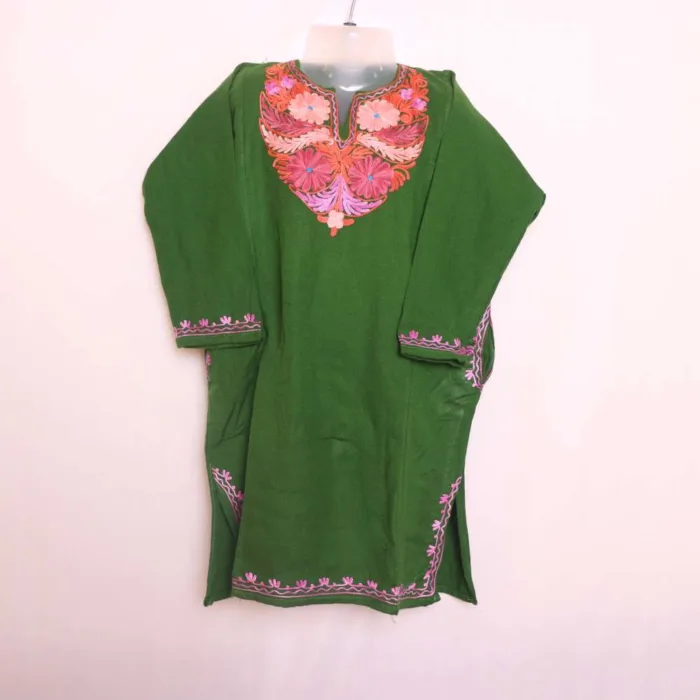 Classic Green Aari Work Girls Pheran for Winter - Parisa Collection (6-7y)