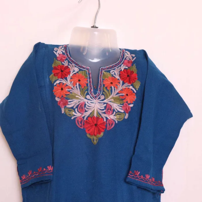 Comfortable and Warm Girls Blue Pheran with Aari Work - Parisa Collection (3-4y) - Image 2