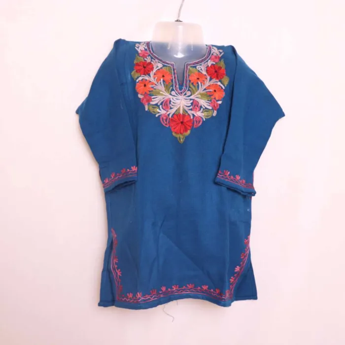 Comfortable and Warm Girls Blue Pheran with Aari Work - Parisa Collection (3-4y)