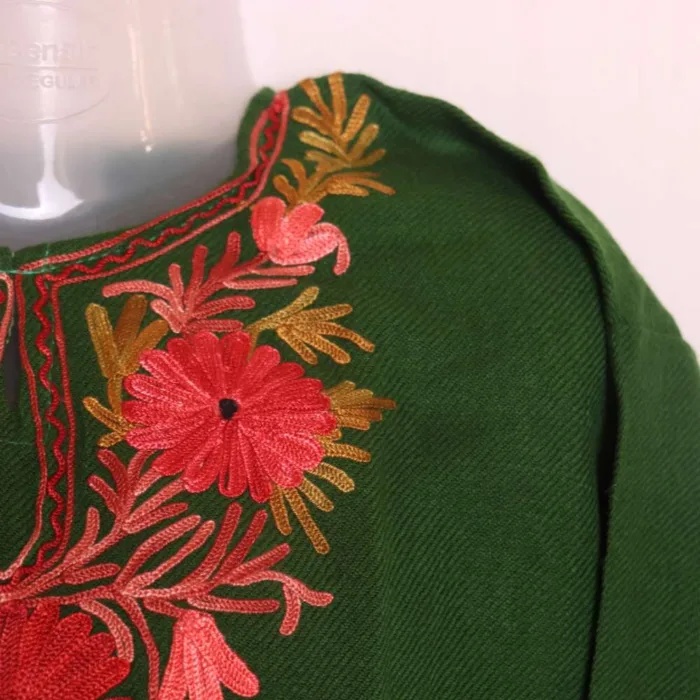 Green Aari Embroidered Winter Girls Pheran - Parisa Collection (1-2y) - Image 3