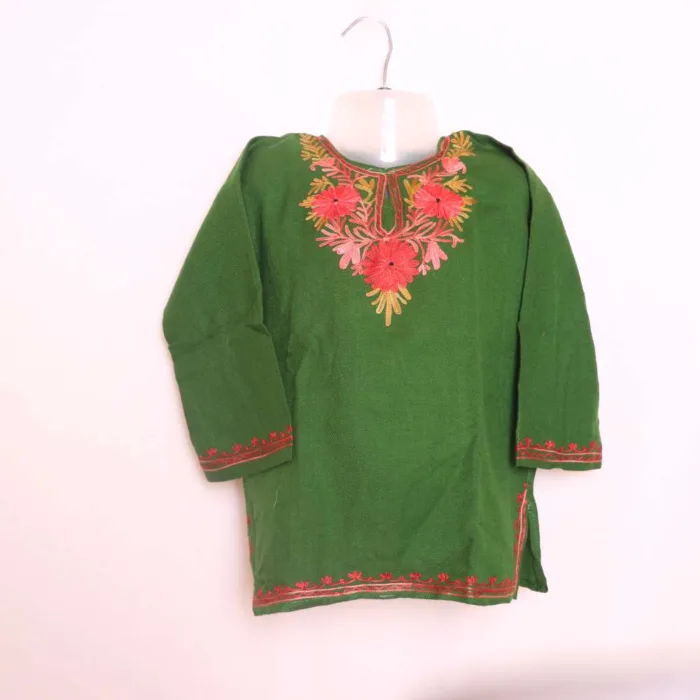 Green Aari Embroidered Winter Girls Pheran - Parisa Collection (1-2y)