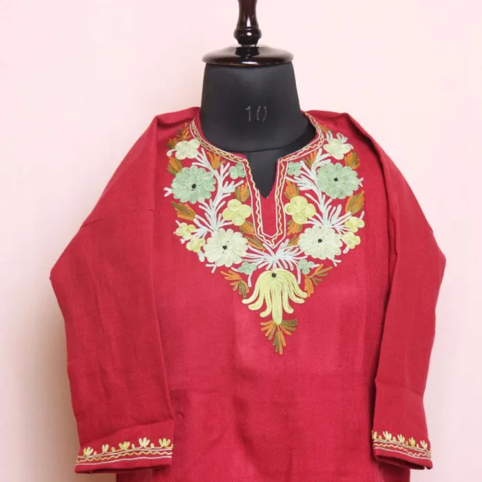 Dark Pink Traditional Girls Pheran with Aari Work - Parisa Collection (6-7y) - Image 2