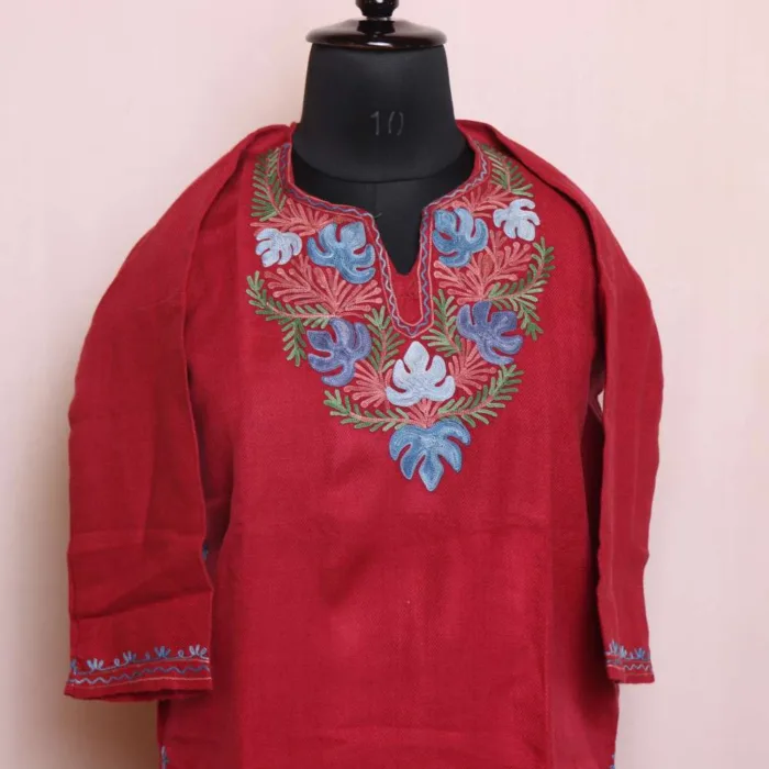 Classic Winter Girls Dark Pink Pheran with Aari Details - Parisa Collection (6-7y) - Image 2