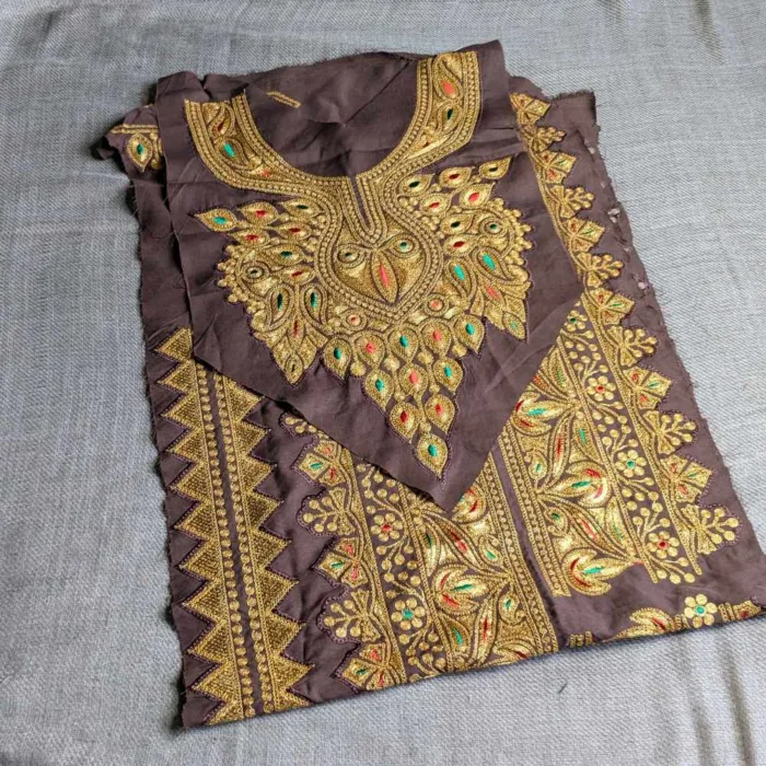 Brown and Golden Designer Tilla Patch With Border, Pocket and Sleeves Lace - Koraab Collection