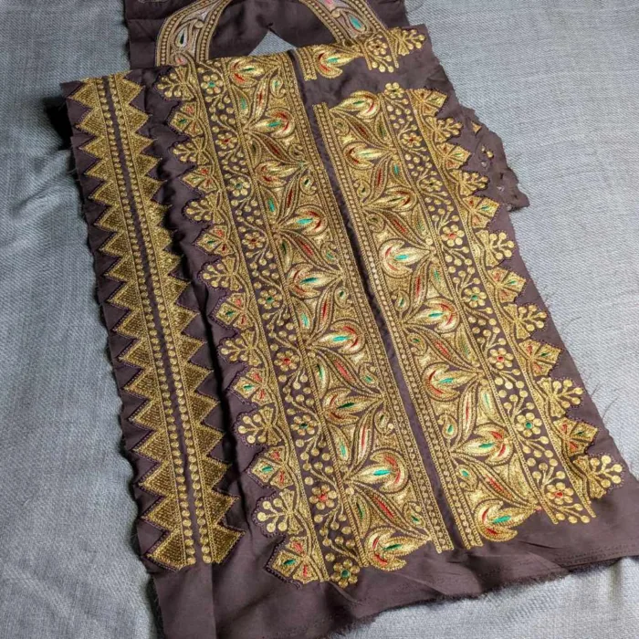 Brown and Golden Designer Tilla Patch With Border, Pocket and Sleeves Lace - Koraab Collection - Image 3