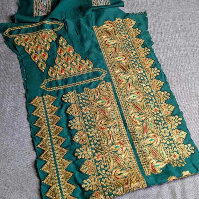 Green and Golden Designer Tilla Patch With Border, Pocket and Sleeves Lace - Koraab Collection - Image 2