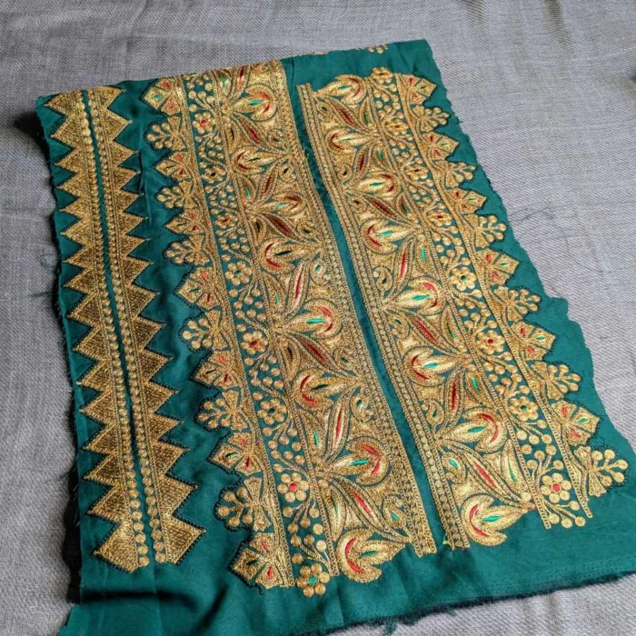 Green and Golden Designer Tilla Patch With Border, Pocket and Sleeves Lace - Koraab Collection - Image 3