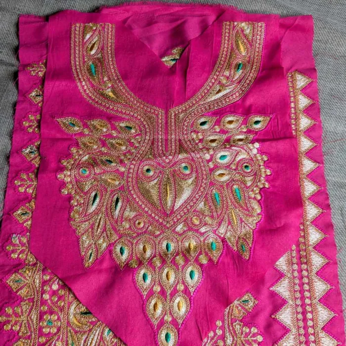 Pink and Light Golden Designer Tilla Patch With Border, Pocket and Sleeves Lace - Koraab Collection