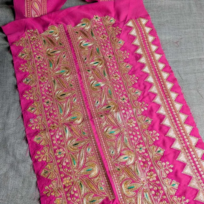 Pink and Light Golden Designer Tilla Patch With Border, Pocket and Sleeves Lace - Koraab Collection - Image 3