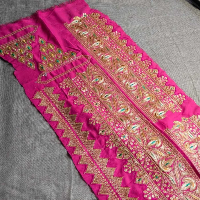 Pink and Light Golden Designer Tilla Patch With Border, Pocket and Sleeves Lace - Koraab Collection - Image 2