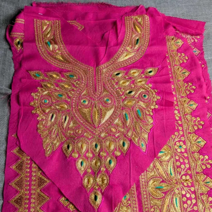 Pink and Golden Designer Tilla Patch With Border, Pocket and Sleeves Lace - Koraab Collection