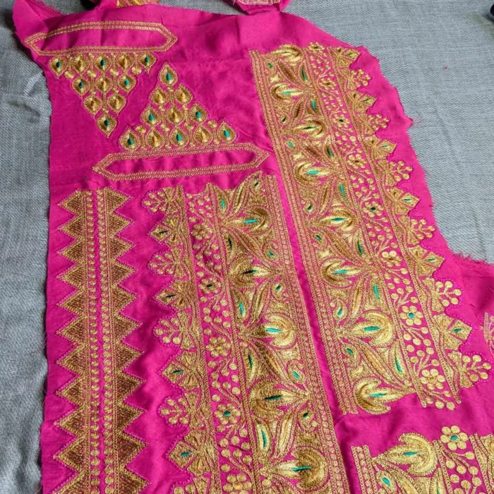 Pink and Golden Designer Tilla Patch With Border, Pocket and Sleeves Lace - Koraab Collection - Image 2