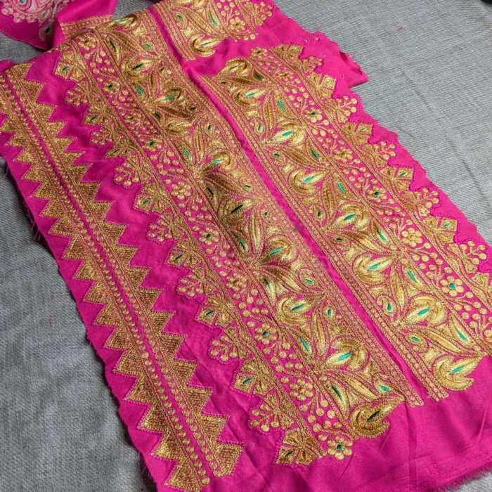 Pink and Golden Designer Tilla Patch With Border, Pocket and Sleeves Lace - Koraab Collection - Image 3