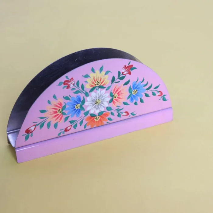 Handcrafted Kashmiri Enamel Tissue Holder with Leaf Motif - Image 2