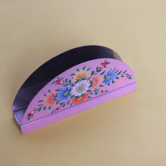 Handcrafted Kashmiri Enamel Tissue Holder with Leaf Motif