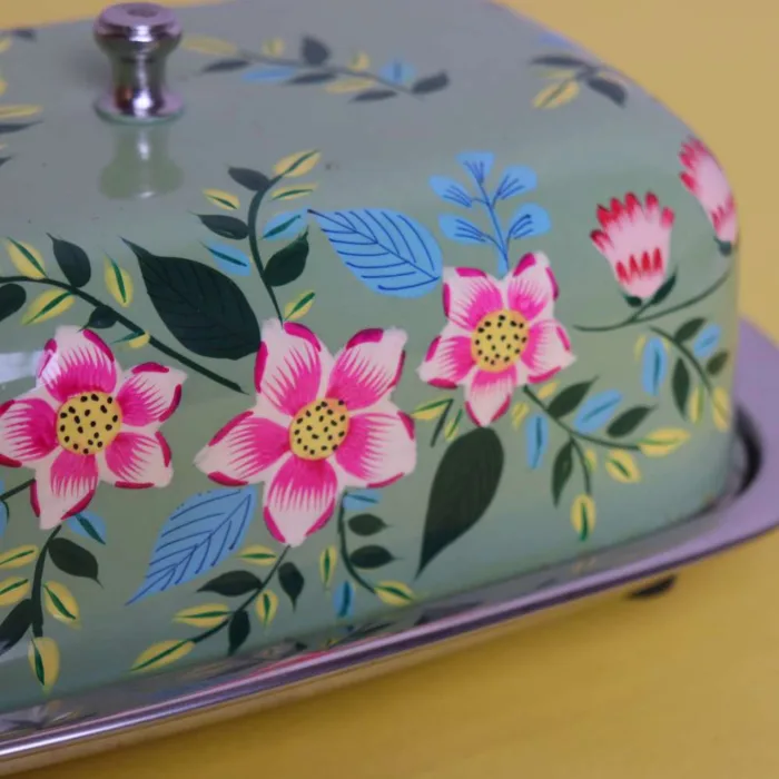 Vibrant Handcrafted Kashmiri Enamel Butter Dish - Image 2