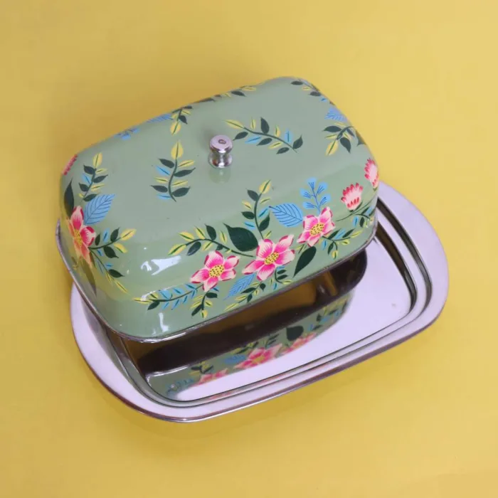 Vibrant Handcrafted Kashmiri Enamel Butter Dish - Image 3