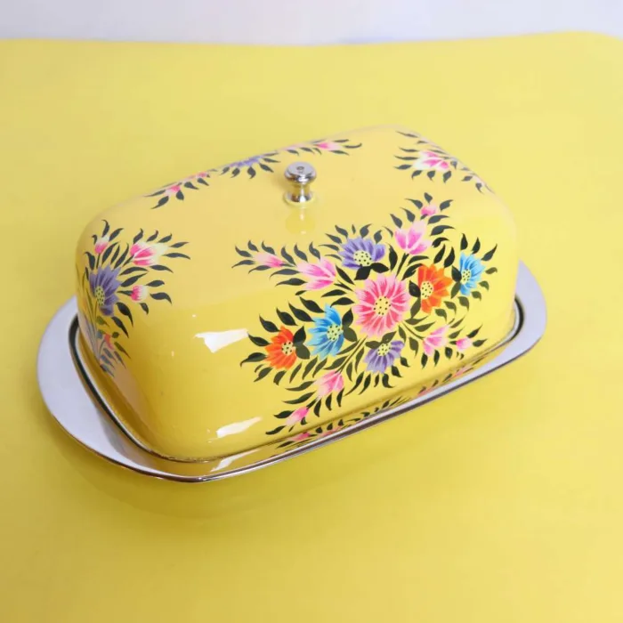 Enamel Butter Dish Yellow Handcrafted Kashmiri