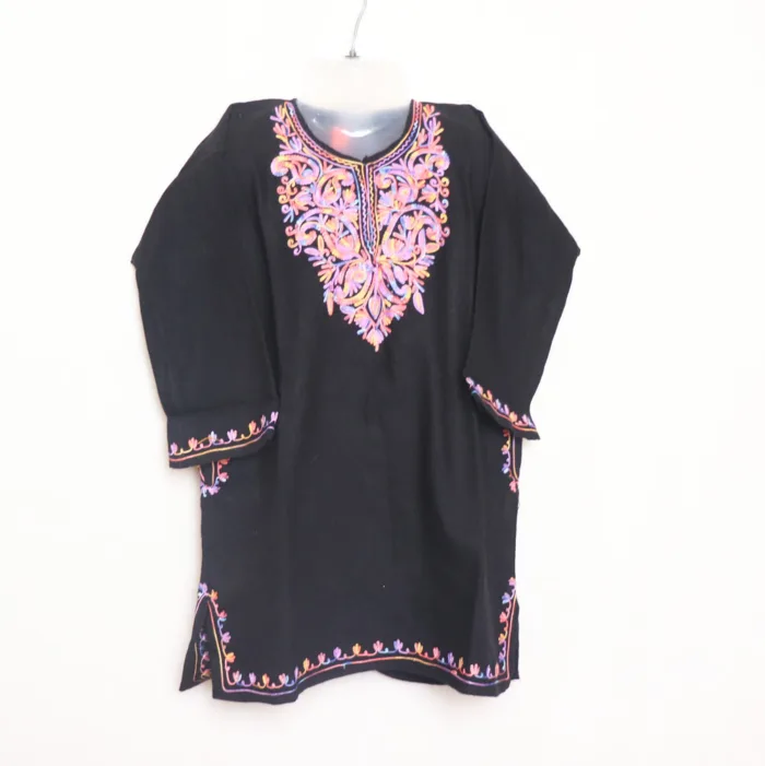 Girls Black Pheran in Soft Cashmilon With Aari Embroidery - Meesha Collection (4/5 y)