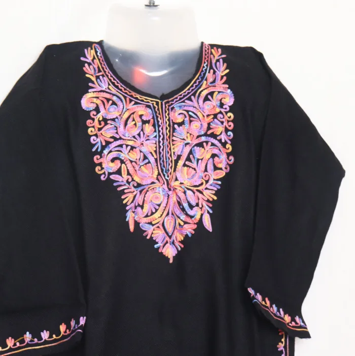 Girls Black Pheran in Soft Cashmilon With Aari Embroidery - Meesha Collection (4/5 y) - Image 2