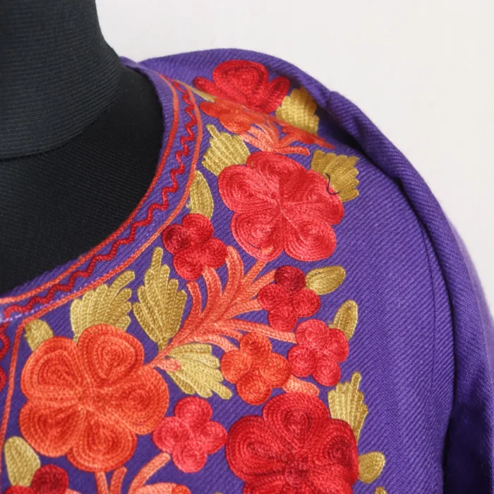 Violet Aari Embroidered Cashmilon Pheran for Women - Gupkar Collection - Image 3