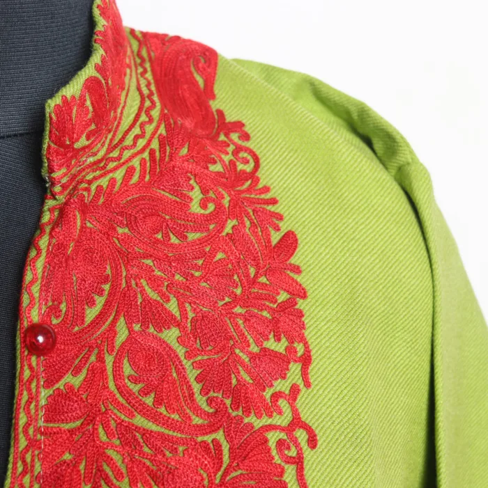 Elegant Parrot Green Cashmilon Long Kurta with Aari Embroidery | Gul-e-Hawal Collection - Image 3