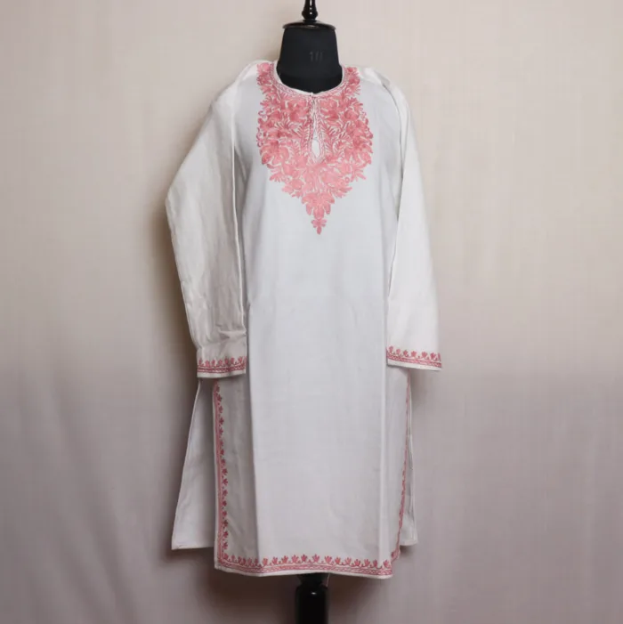 Chic White Cashmilon Long Kurta Adorned with Aari Embroidery | Gul-e-Hawal Collection - Image 2