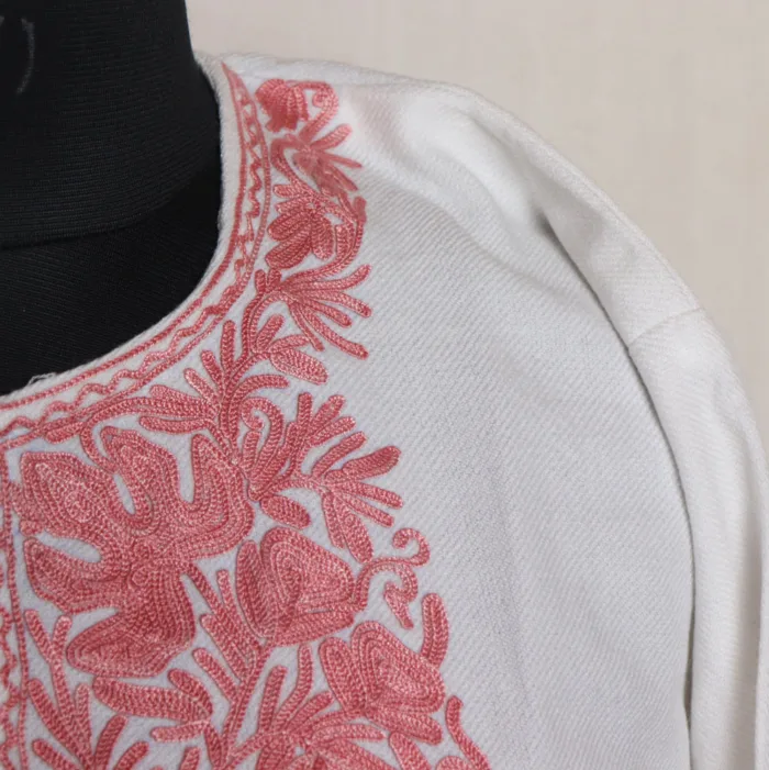 Chic White Cashmilon Long Kurta Adorned with Aari Embroidery | Gul-e-Hawal Collection - Image 3