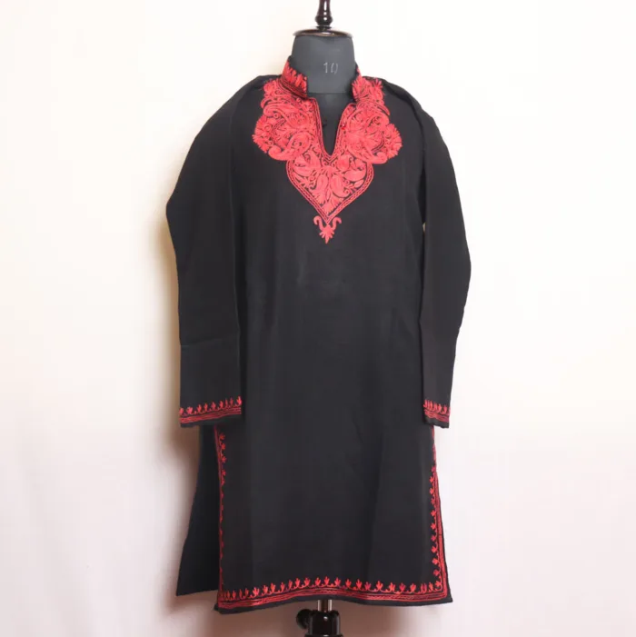 Vibrant Black Cashmilon Long Kurta with Beautiful Aari Embroidery | Gul-e-Hawal Collection - Image 2